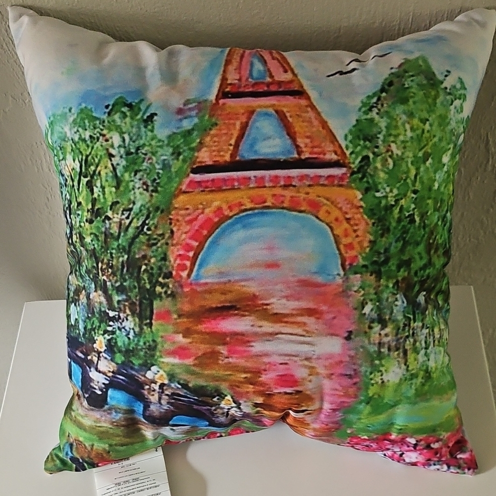 Colorful Eiffel Tower Decorative Pillow